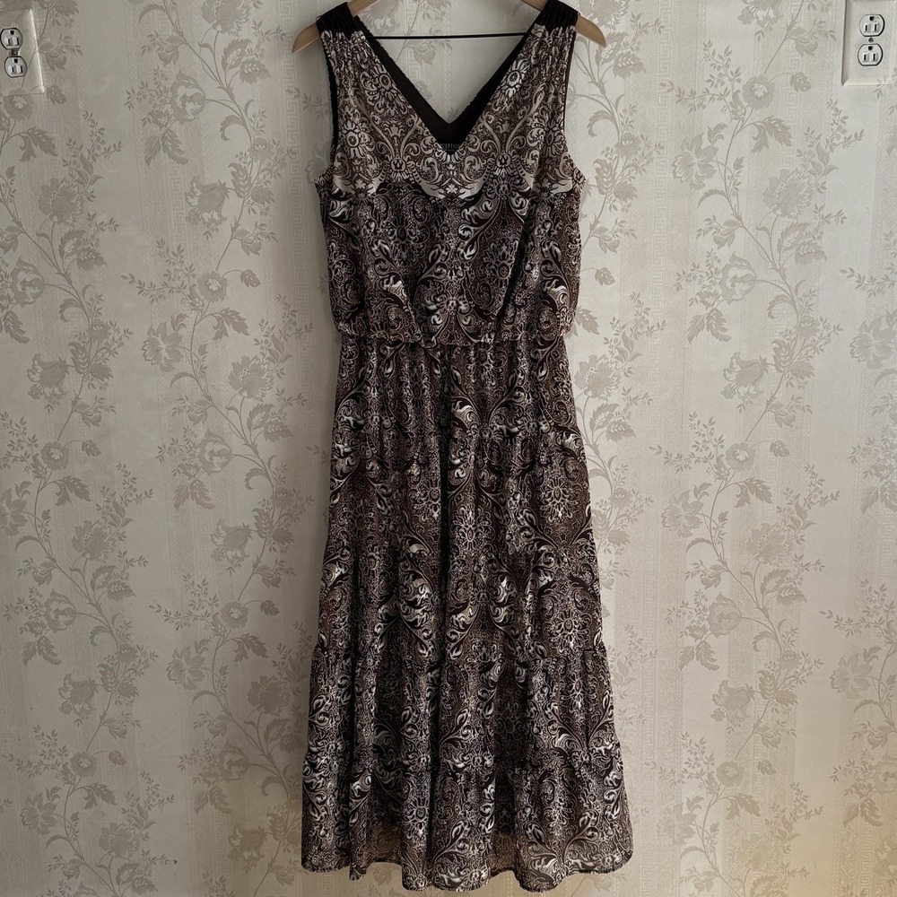 Perceptions Tiered Dress Sz 8 Romantic, Feminine Cottagecore Brown Paisley fairy